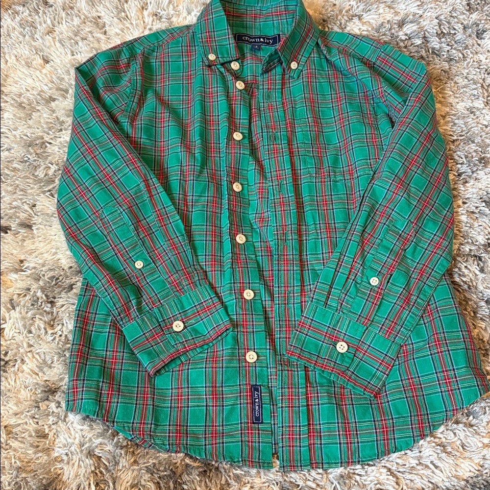 Crown & Ivy Green Plaid Button Down Shirt